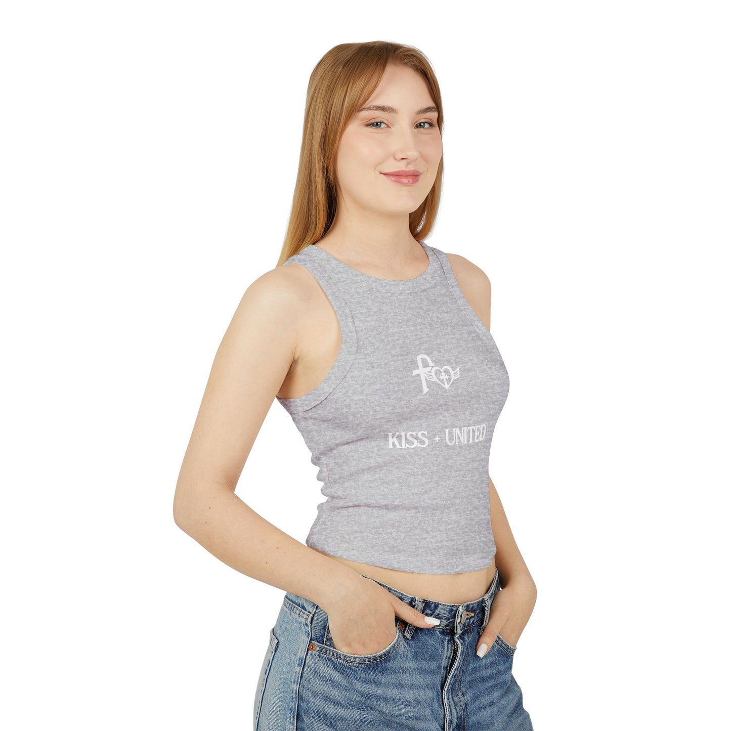 Kiss+United Faith White LG Women's Micro Rib Racer Tank Top