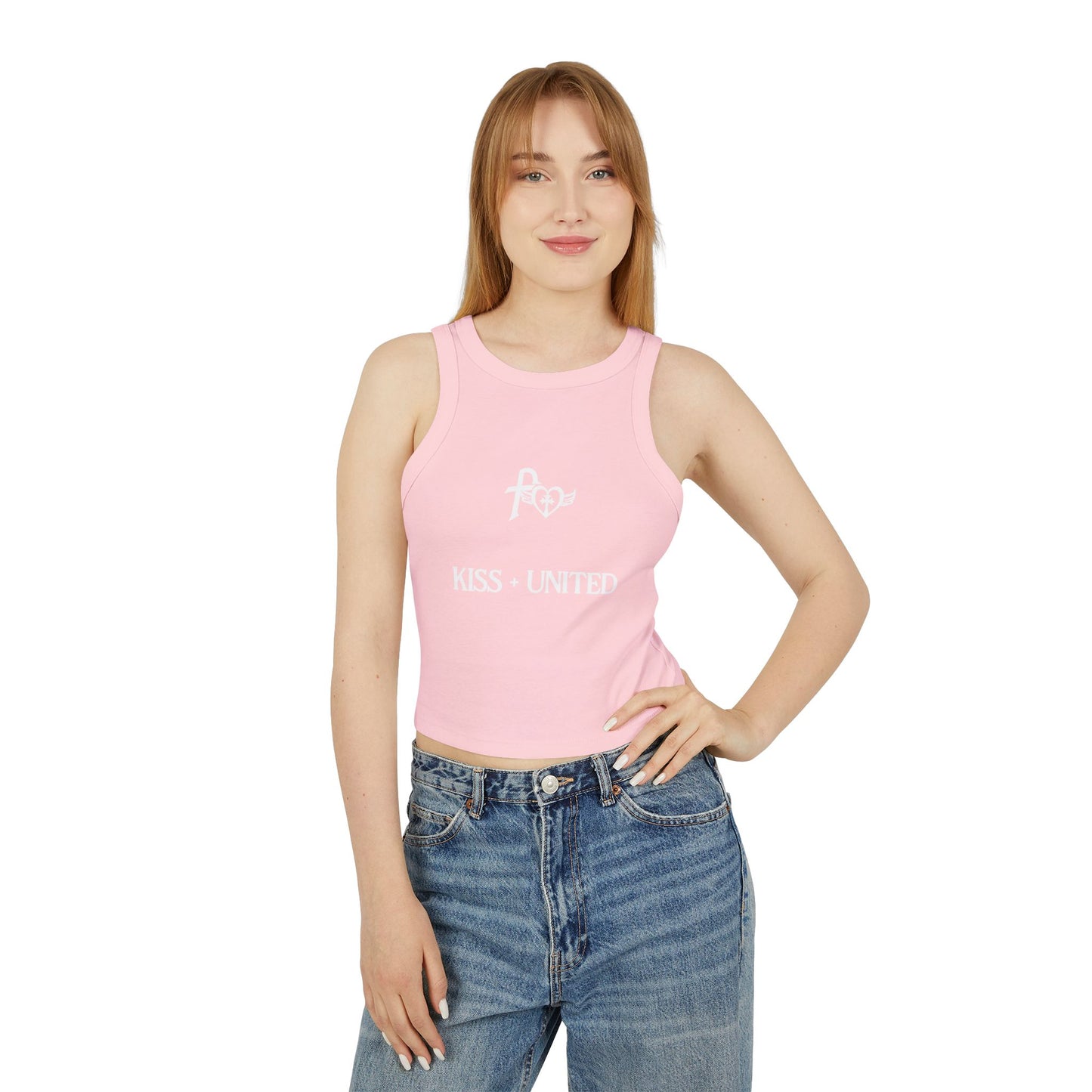 Kiss+United Faith White LG Women's Micro Rib Racer Tank Top