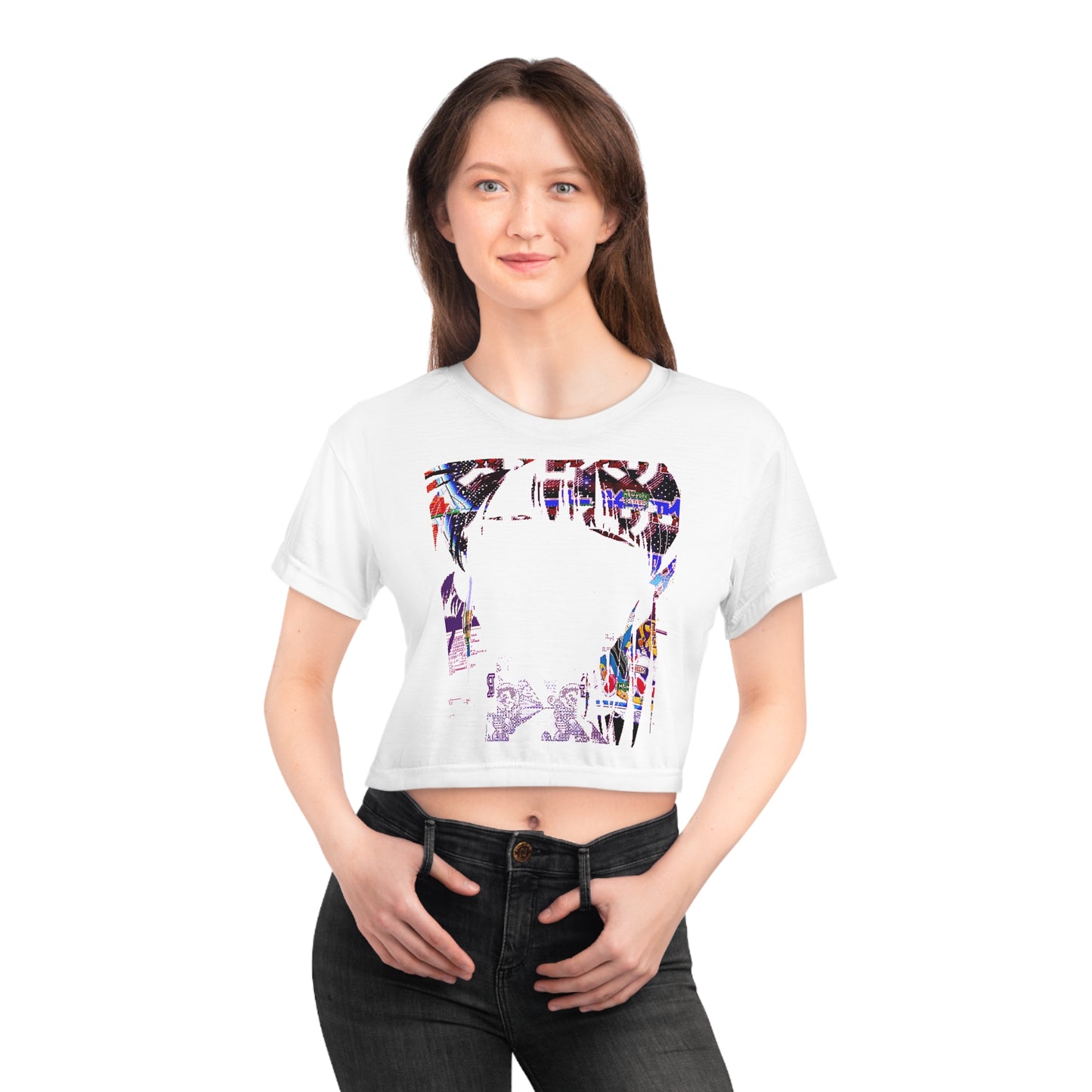 Kiss+United Hollow Girl Crop Tee (AOP) White