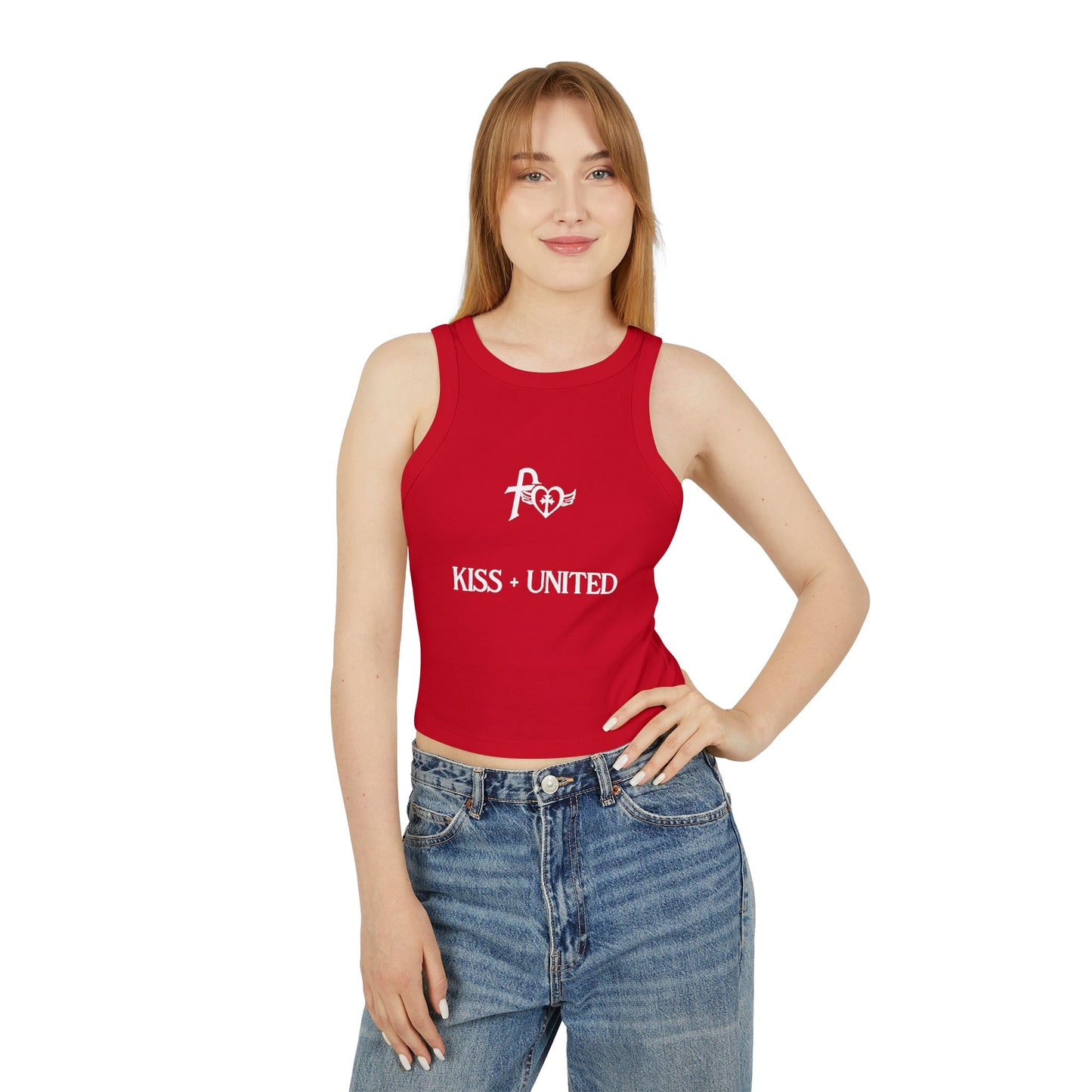 Kiss+United Faith White LG Women's Micro Rib Racer Tank Top