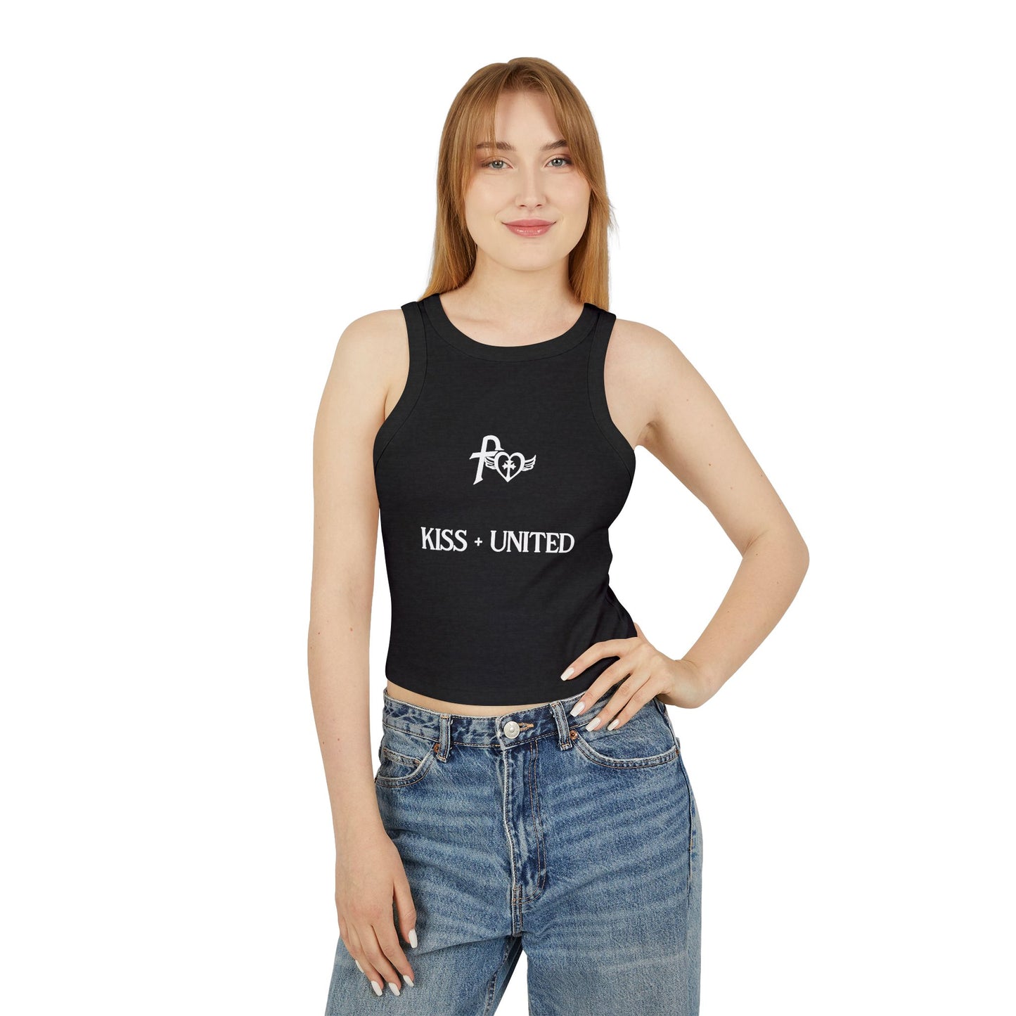 Kiss+United Faith White LG Women's Micro Rib Racer Tank Top