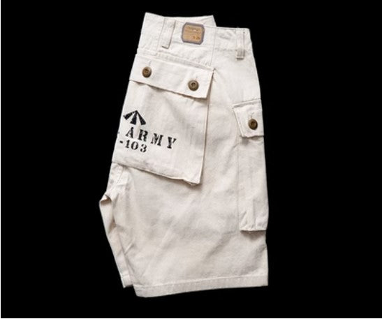 Kiss+United Heavy Weight Washed Khaki Twill Tooling Multi-bag Shorts