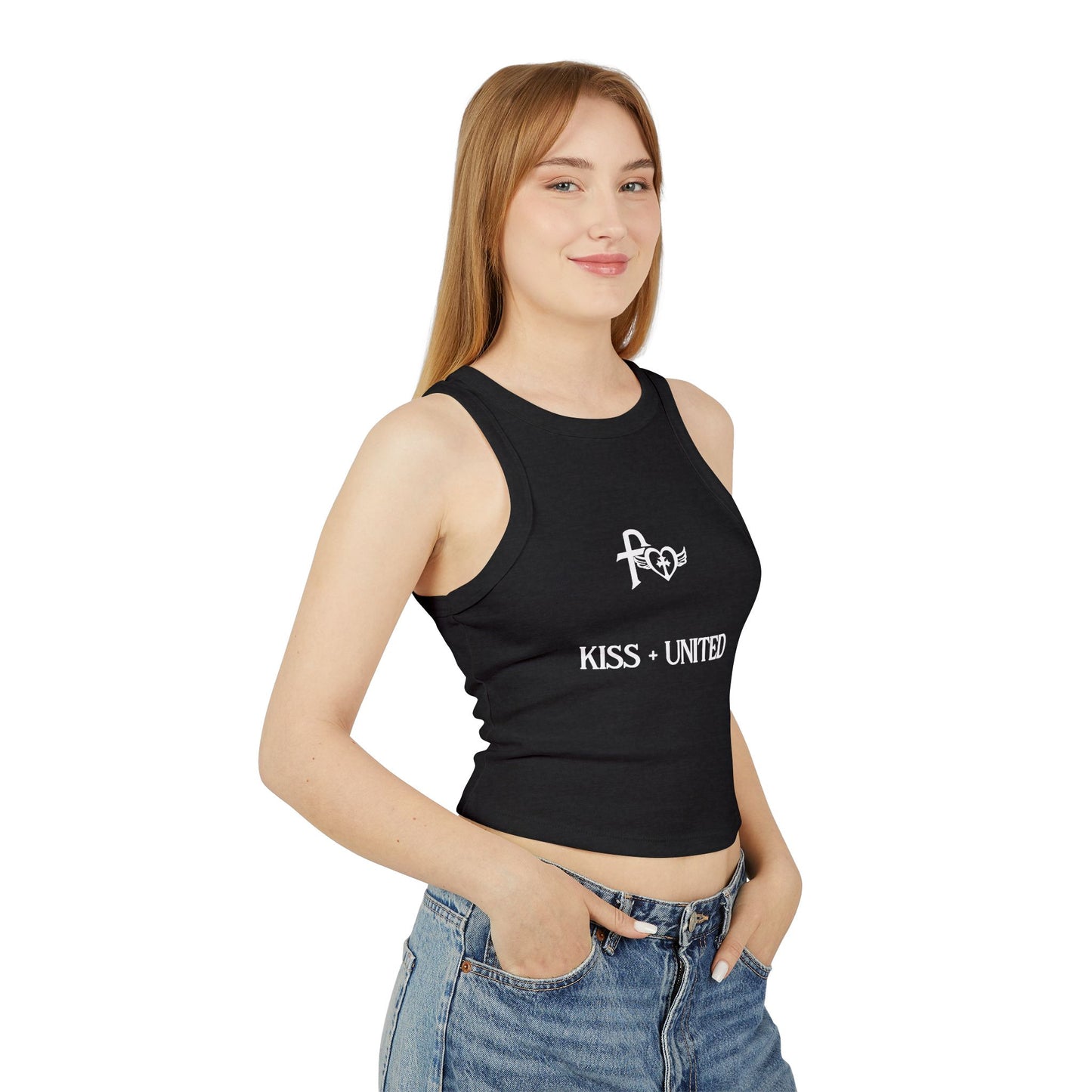 Kiss+United Faith White LG Women's Micro Rib Racer Tank Top