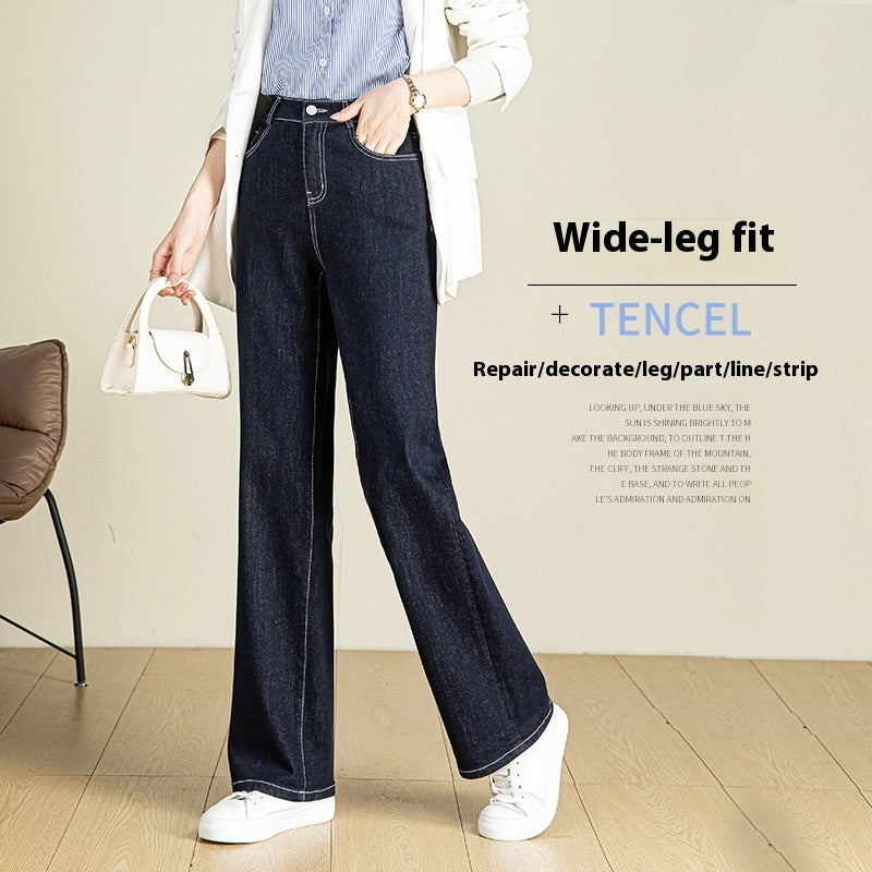 High Waist Denim Stretch Mop Wide Leg Pants