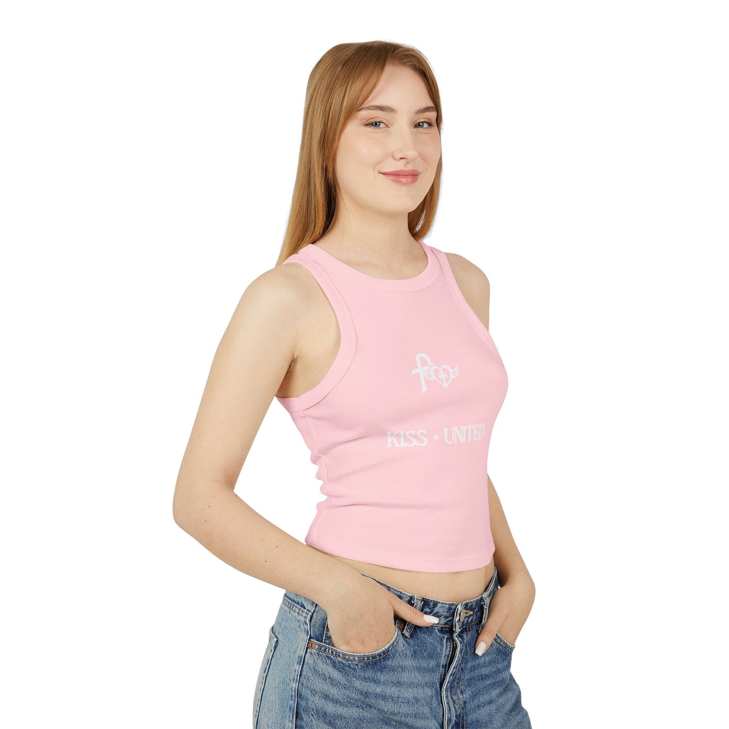 Kiss+United Faith White LG Women's Micro Rib Racer Tank Top