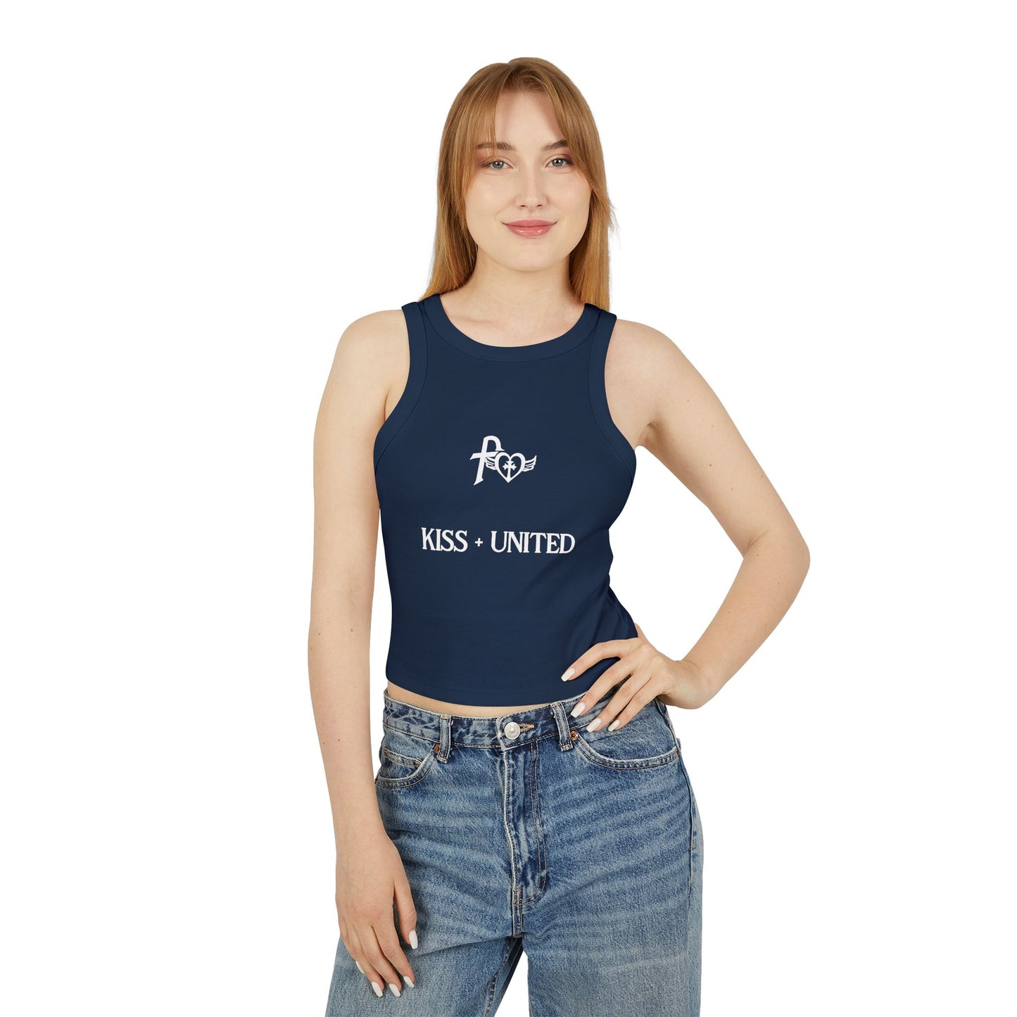 Kiss+United Faith White LG Women's Micro Rib Racer Tank Top
