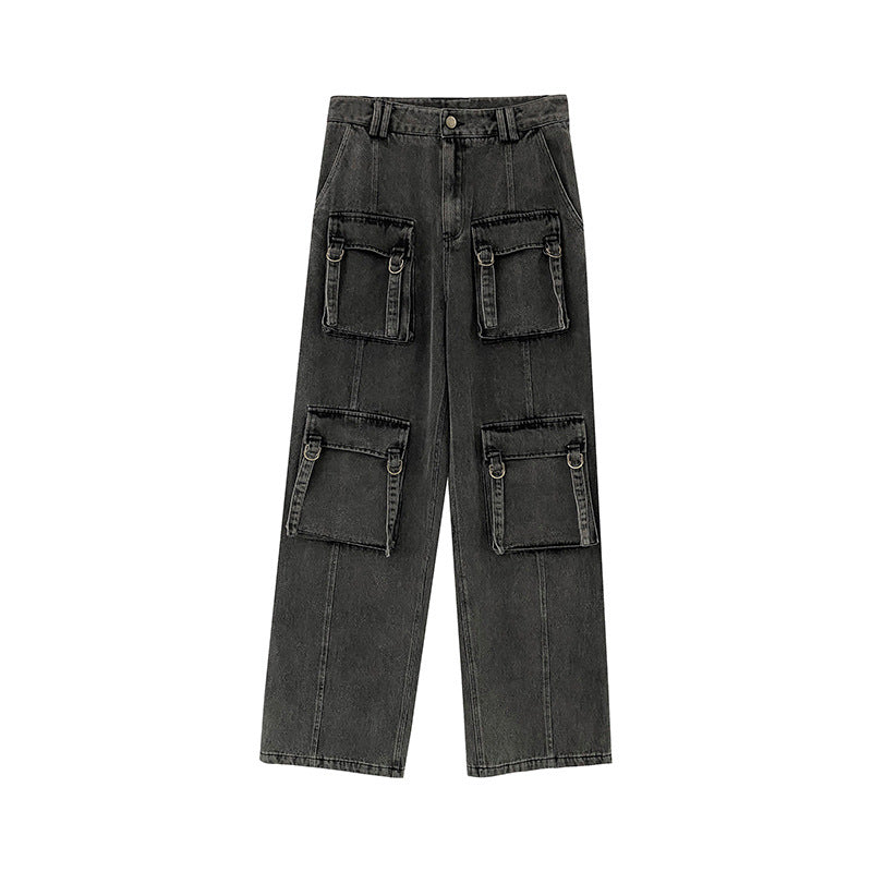 Kiss+United Washed And Worn Jeans For Women Multi-pocket Workwear