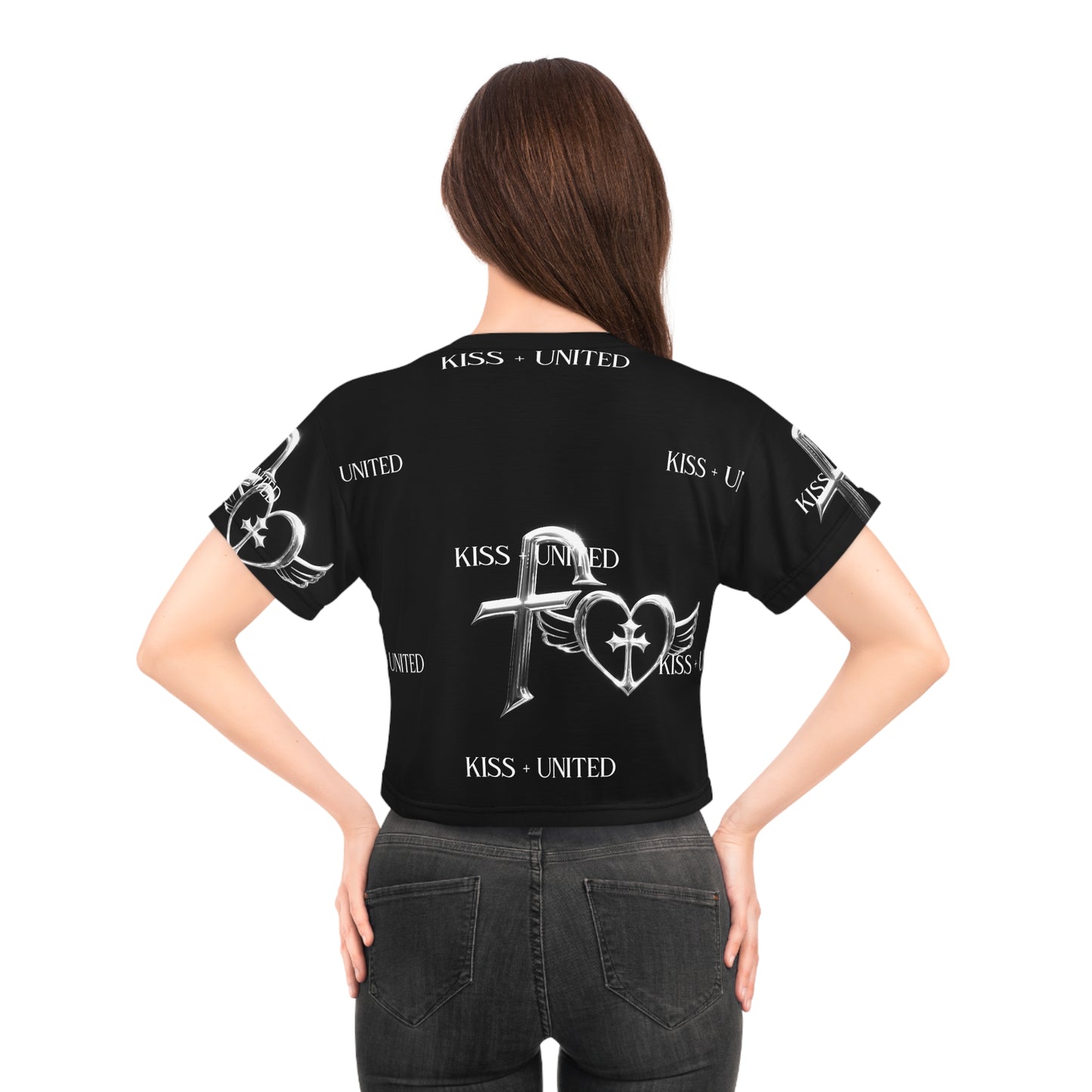 Kiss+United Faith Many Crop Tee Black (AOP)