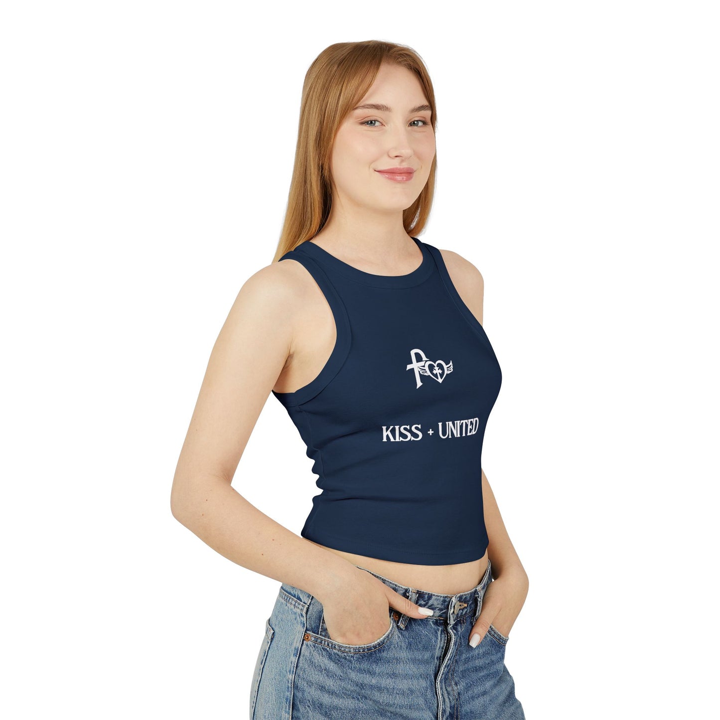 Kiss+United Faith White LG Women's Micro Rib Racer Tank Top