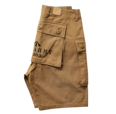 Kiss+United Heavy Weight Washed Khaki Twill Tooling Multi-bag Shorts