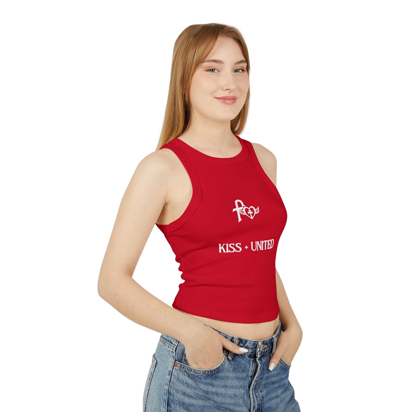 Kiss+United Faith White LG Women's Micro Rib Racer Tank Top