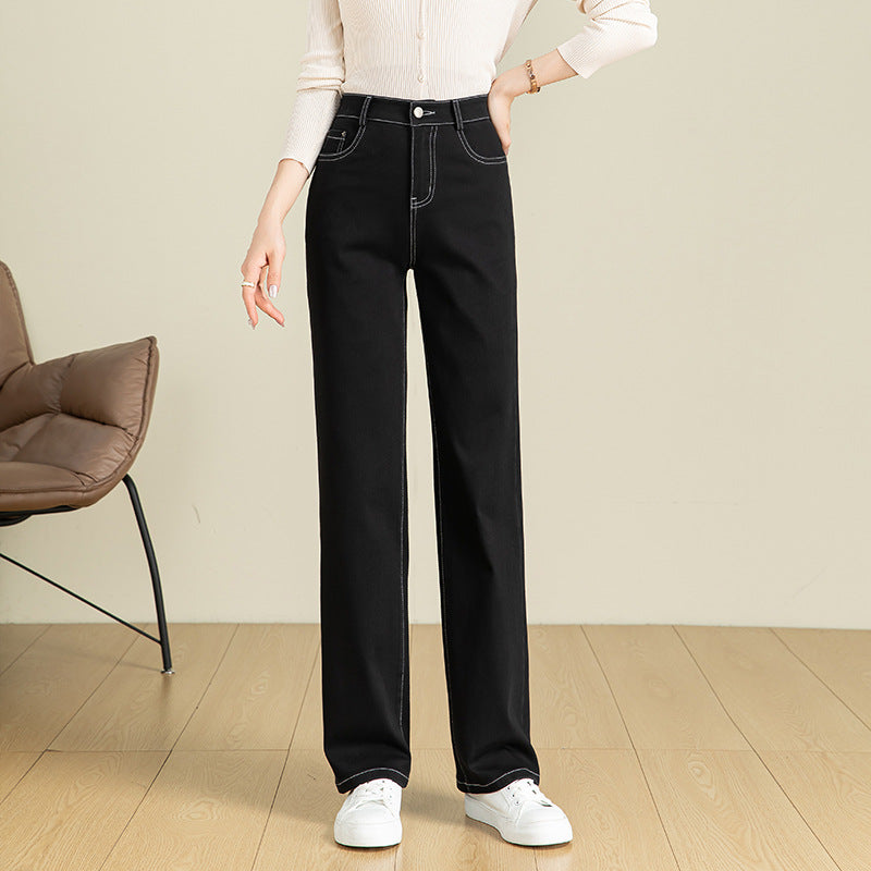 High Waist Denim Stretch Mop Wide Leg Pants