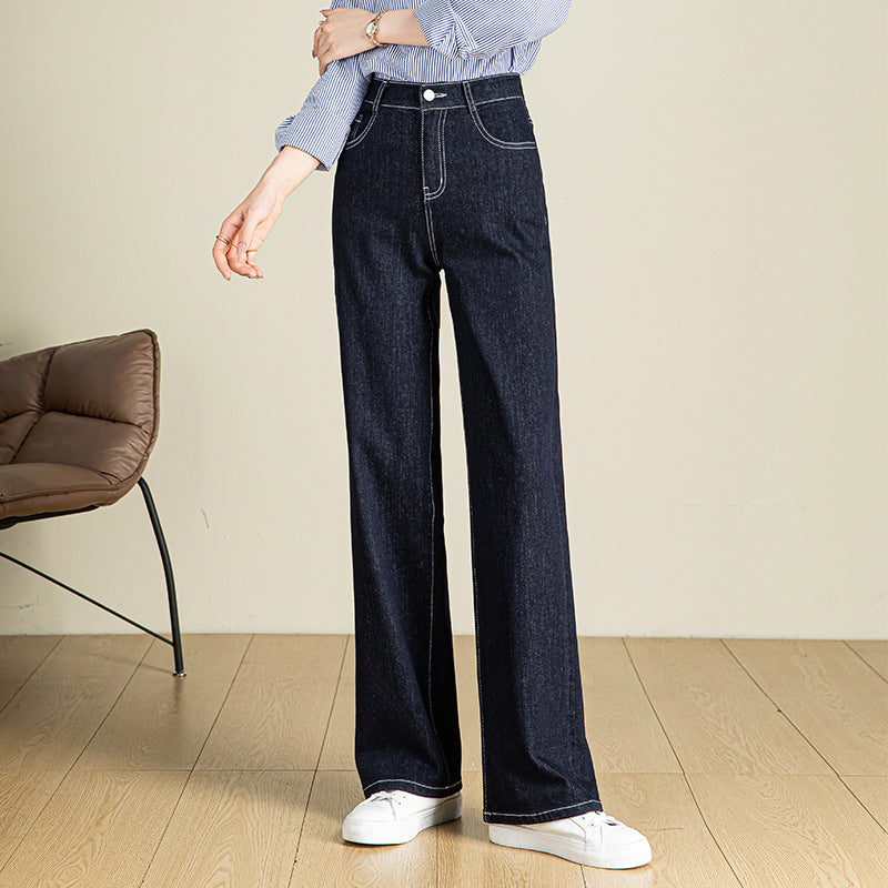 High Waist Denim Stretch Mop Wide Leg Pants