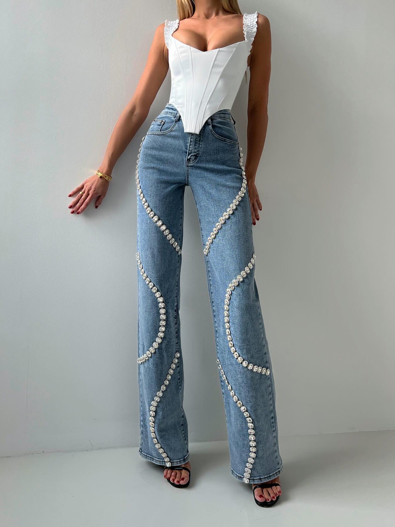 Kiss+United Loose Straight-cut Rhinestone Jeans