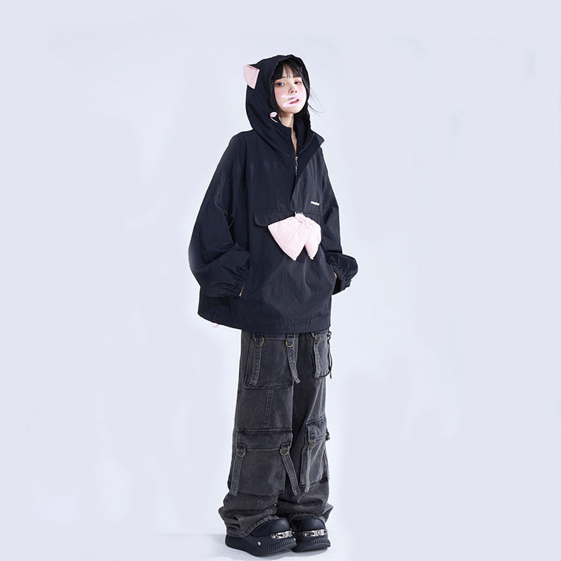 Kiss+United Washed And Worn Jeans For Women Multi-pocket Workwear