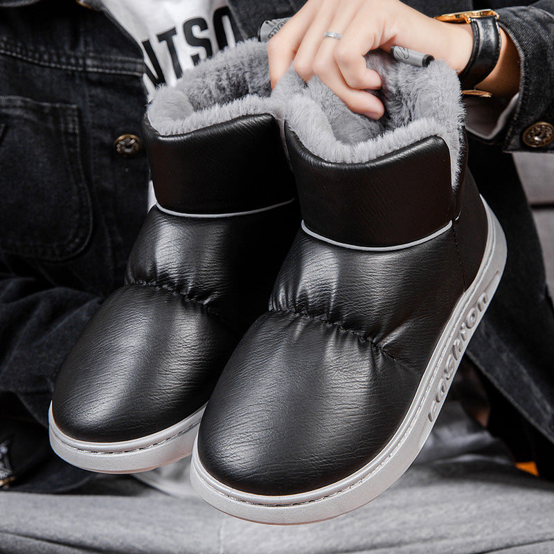 Kiss+United Winter Fleece-lined Warm Bread Shoes High-top Leather Men's Casual