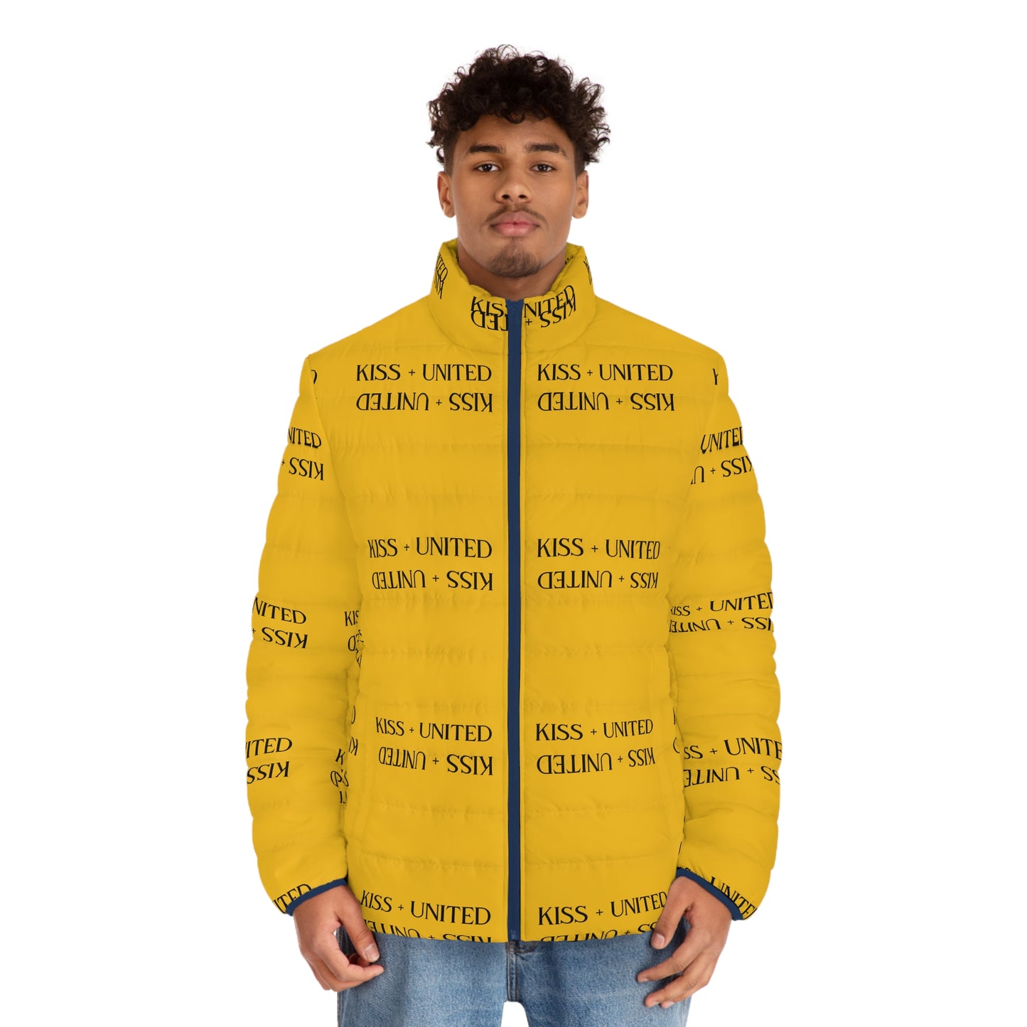 Kiss+United Many Men's Puffer Jacket (AOP) Golden Yellow