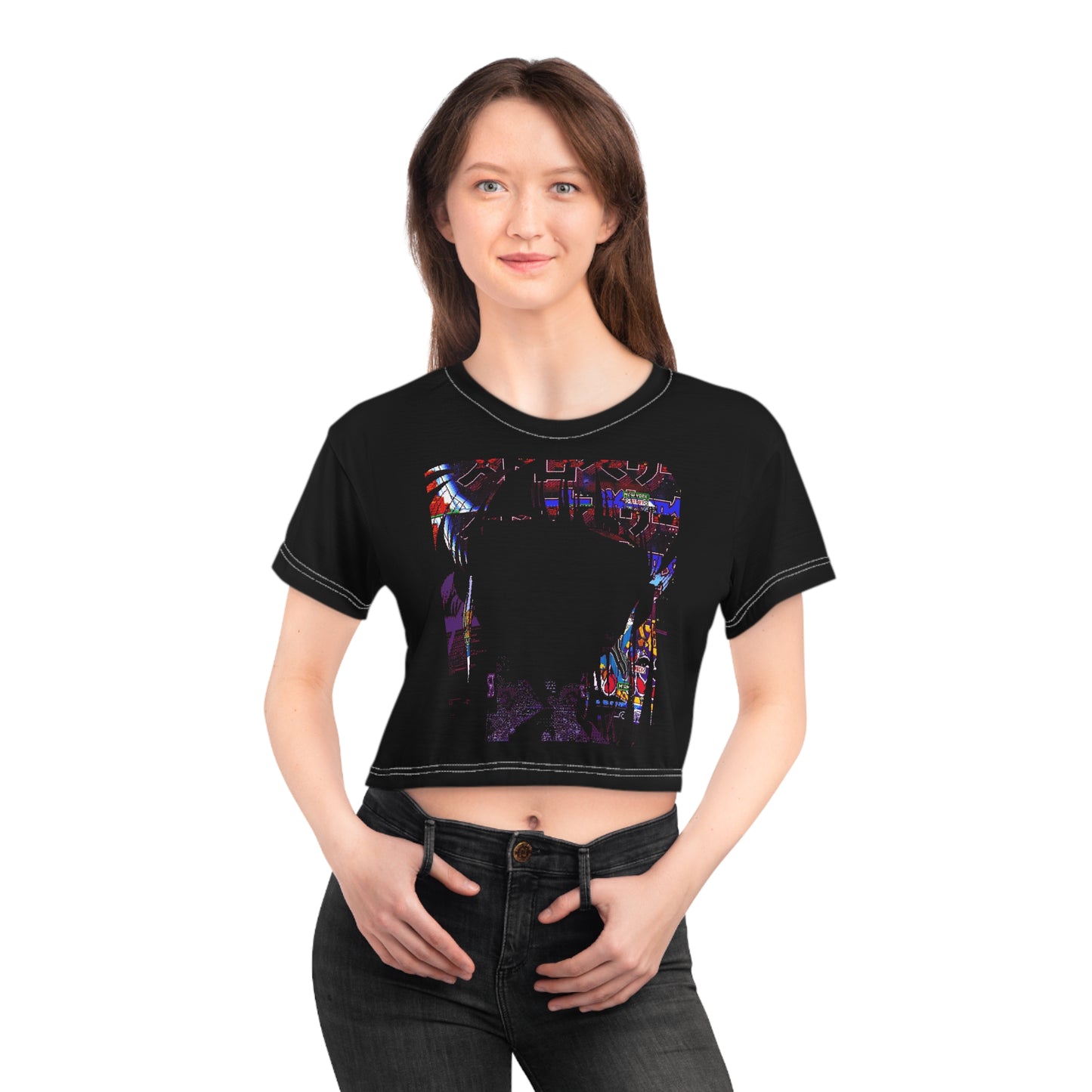 Kiss+United Hollow Girl Crop Tee (AOP) Black