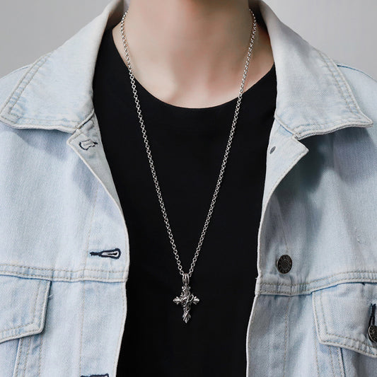 Men's And Women's Fashion Sterling Silver Vintage Vine Cross Necklace