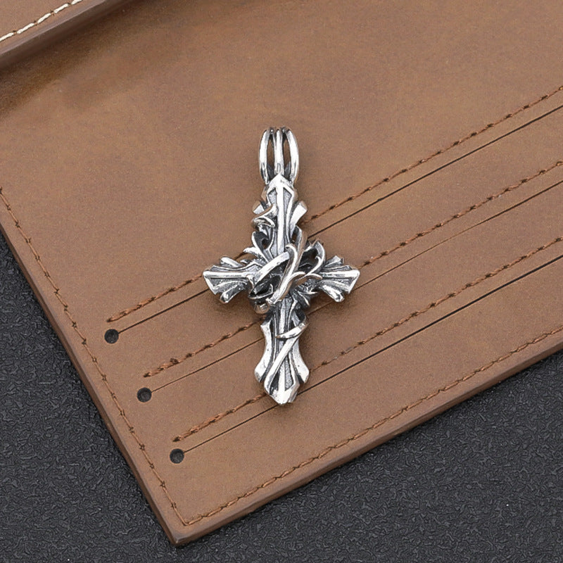 Men's And Women's Fashion Sterling Silver Vintage Vine Cross Necklace