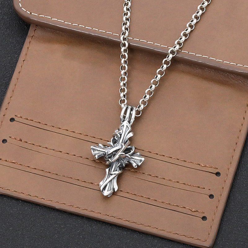 Men's And Women's Fashion Sterling Silver Vintage Vine Cross Necklace