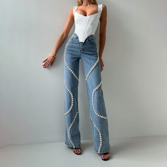 Kiss+United Loose Straight-cut Rhinestone Jeans