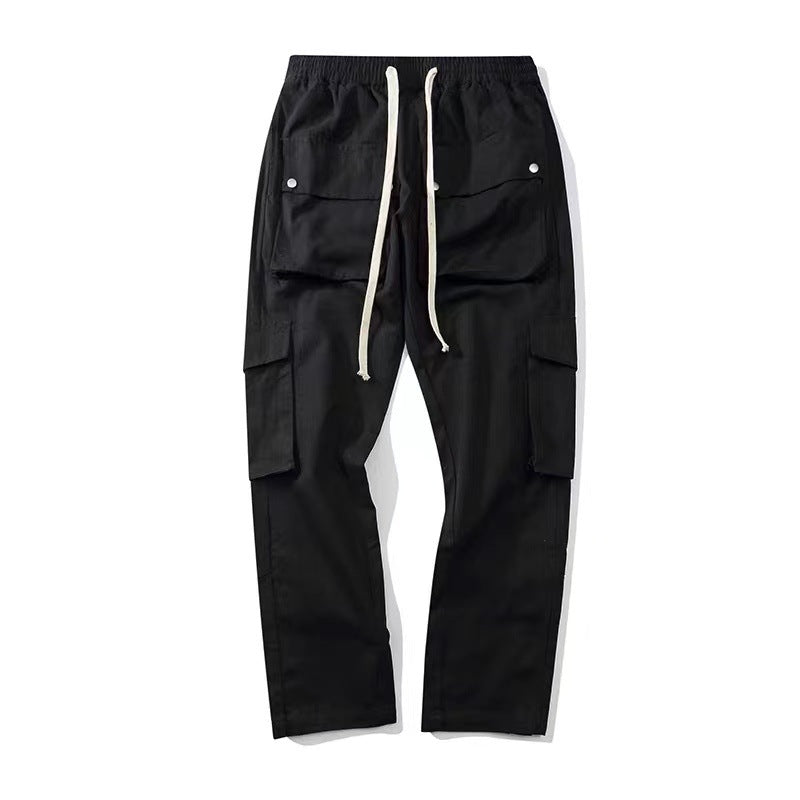 Men's And Women's Fashion Kiss+United Simple Row Of Buttons Multi-pocket Straight Work Pants