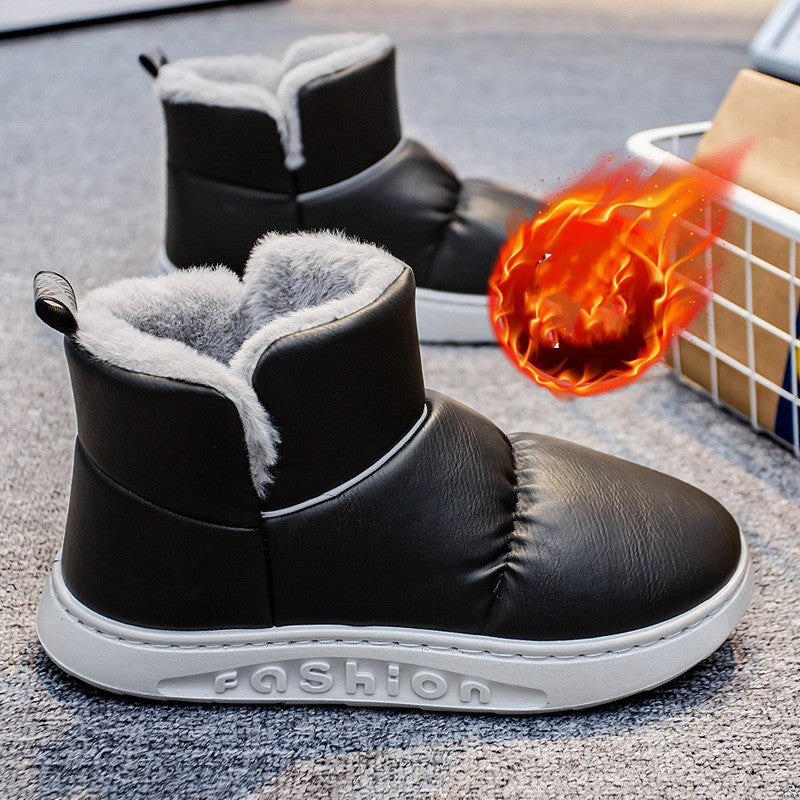 Kiss+United Winter Fleece-lined Warm Bread Shoes High-top Leather Men's Casual