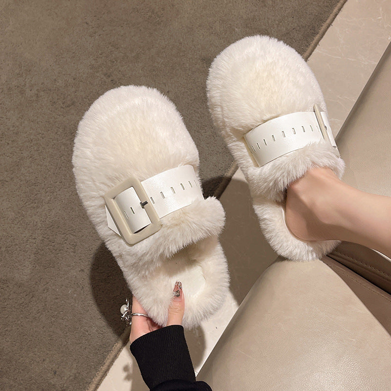 Kiss+United Women's Fashion Simple Thick Bottom Toe Cap Fluffy Slippers