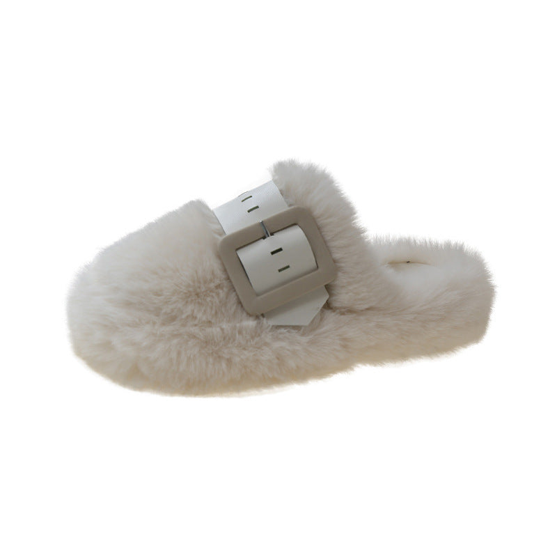 Kiss+United Women's Fashion Simple Thick Bottom Toe Cap Fluffy Slippers