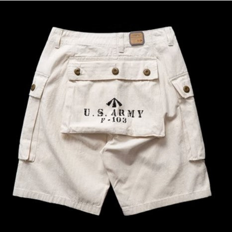 Kiss+United Heavy Weight Washed Khaki Twill Tooling Multi-bag Shorts