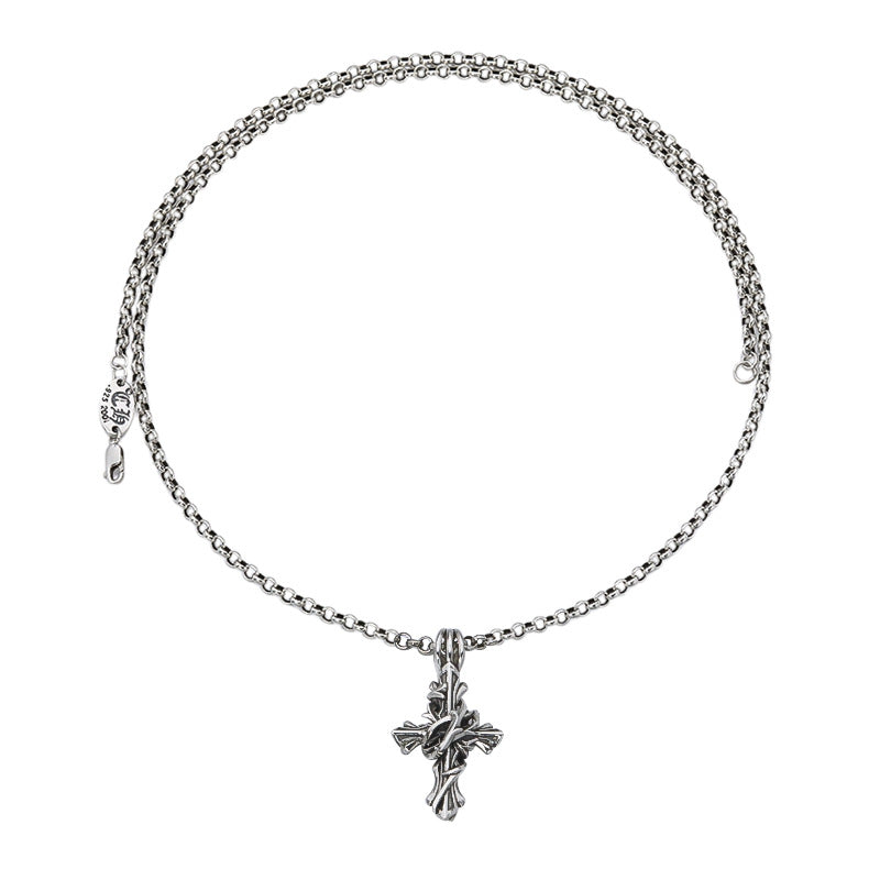 Men's And Women's Fashion Sterling Silver Vintage Vine Cross Necklace