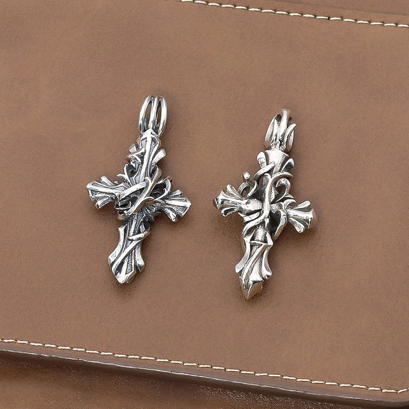 Men's And Women's Fashion Sterling Silver Vintage Vine Cross Necklace