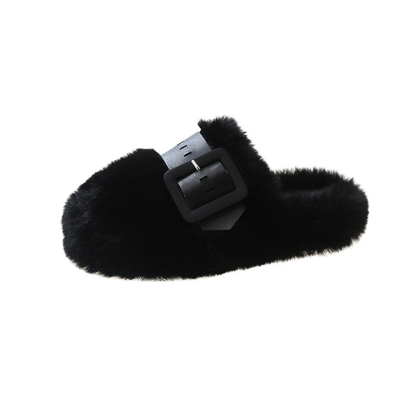 Kiss+United Women's Fashion Simple Thick Bottom Toe Cap Fluffy Slippers